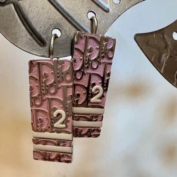 Christian Dior Vintage y2k Girly Pink Trotter Logo 2000s Dangle Earrings - Picture 3 of 6
